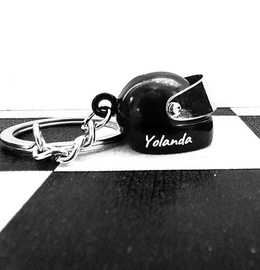 🏁 Mini Motorhelm Sleutelhanger – Met Gravure