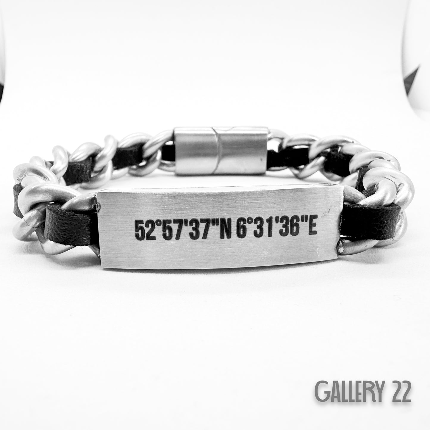 TT  armband 20 cm stainless steel + leer